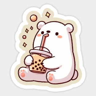 cute polar bear drink chocolate boba Sticker